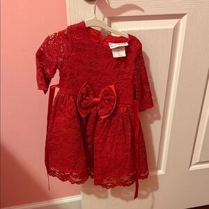 Rare Editions Scarlet Lace Dress with Bow